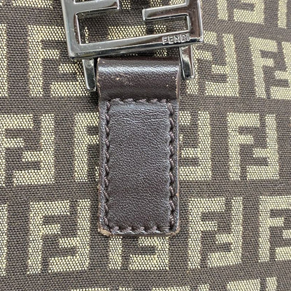 Fendi Tote Bag Zucchino Nylon Canvas Brown Silver Hardware Women's