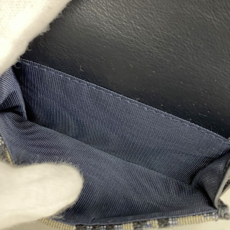 Christian Dior Trifold Wallet Oblique Jacquard Canvas Navy Gold Hardware Women