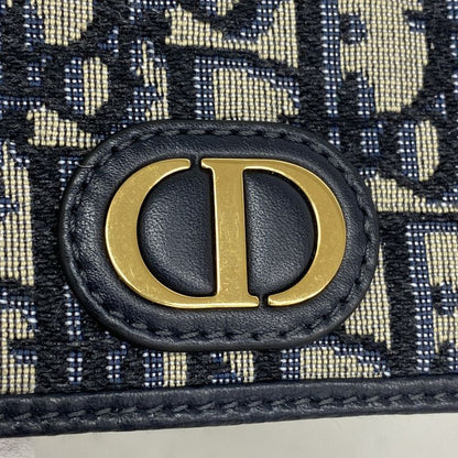 Christian Dior Trifold Wallet Oblique Jacquard Canvas Navy Gold Hardware Women