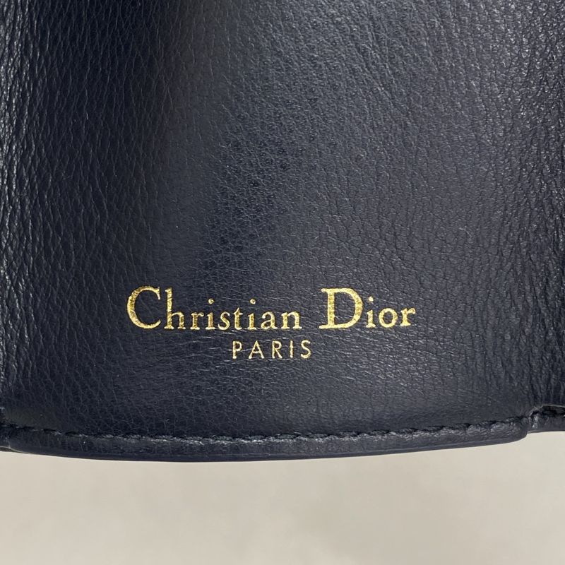 Christian Dior Trifold Wallet Oblique Jacquard Canvas Navy Gold Hardware Women