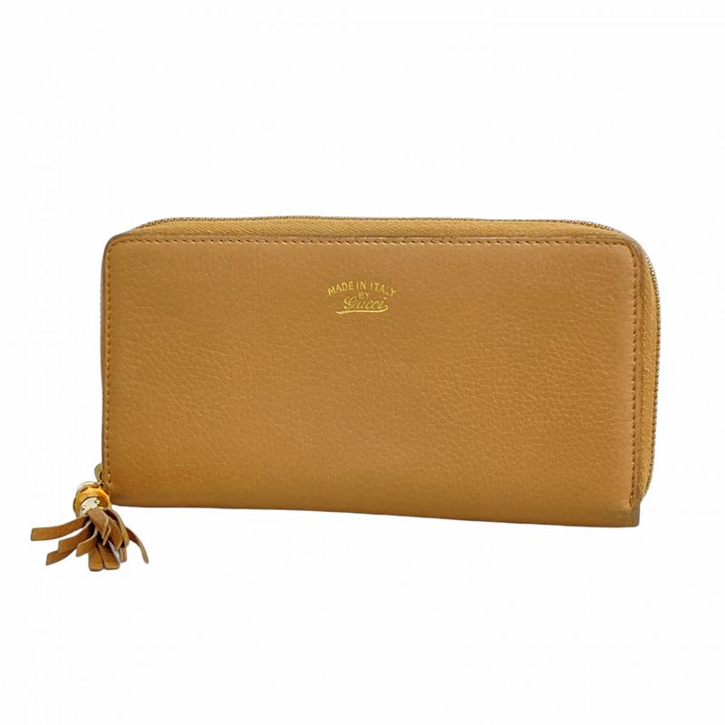 Gucci Long Wallet Bamboo 307984 Leather Beige Chien Pan Gold Hardware Men