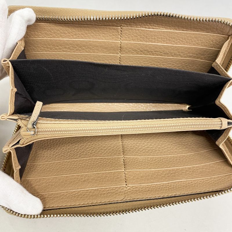 Gucci Long Wallet Bamboo 307984 Leather Beige Chien Pan Gold Hardware Men
