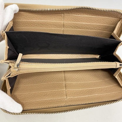 Gucci Long Wallet Bamboo 307984 Leather Beige Chien Pan Gold Hardware Men