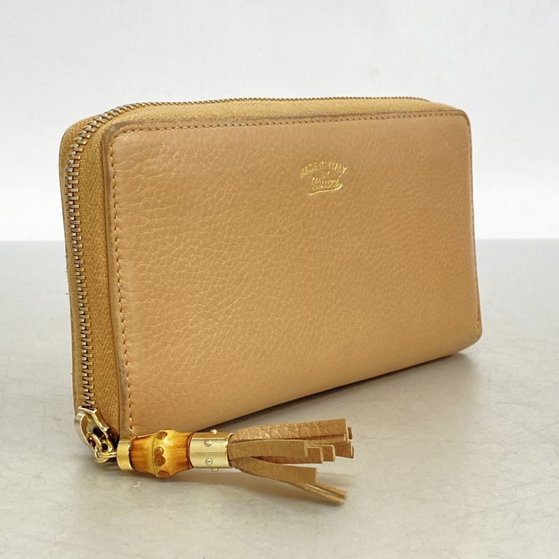 Gucci Long Wallet Bamboo 307984 Leather Beige Chien Pan Gold Hardware Men