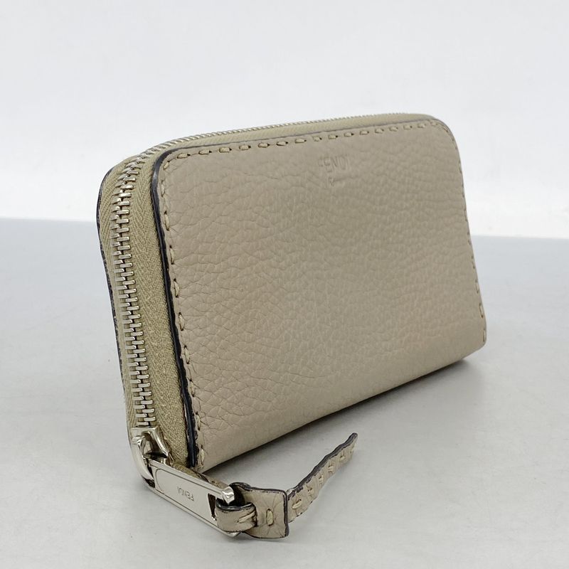 Fendi Long Wallet Selleria Leather Glazed Silver Hardware Women