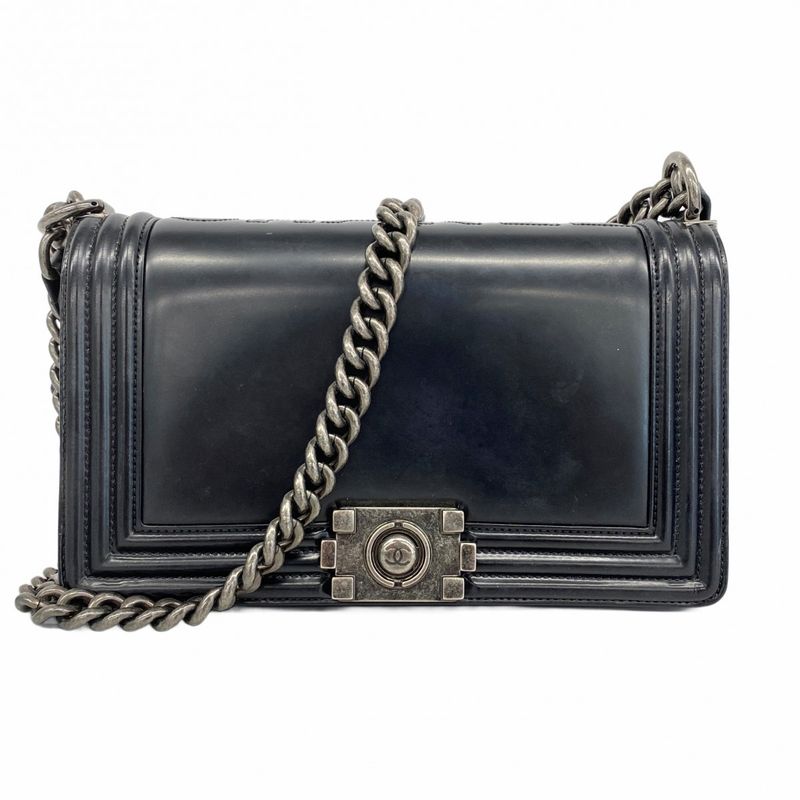 Chanel Shoulder Bag Boy Chanel Calfskin Black Silver Hardware Women