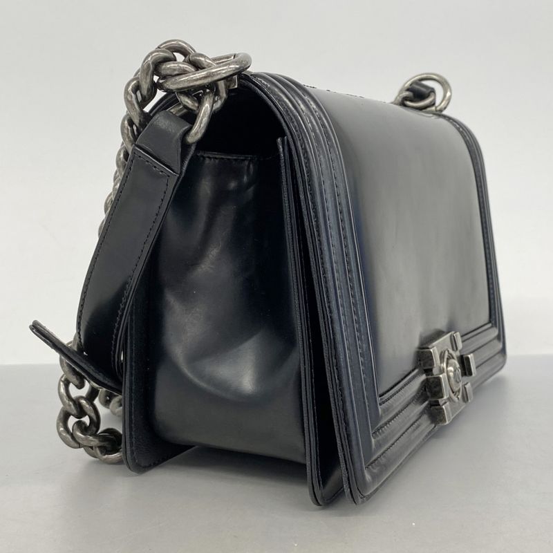 Chanel Shoulder Bag Boy Chanel Calfskin Black Silver Hardware Women