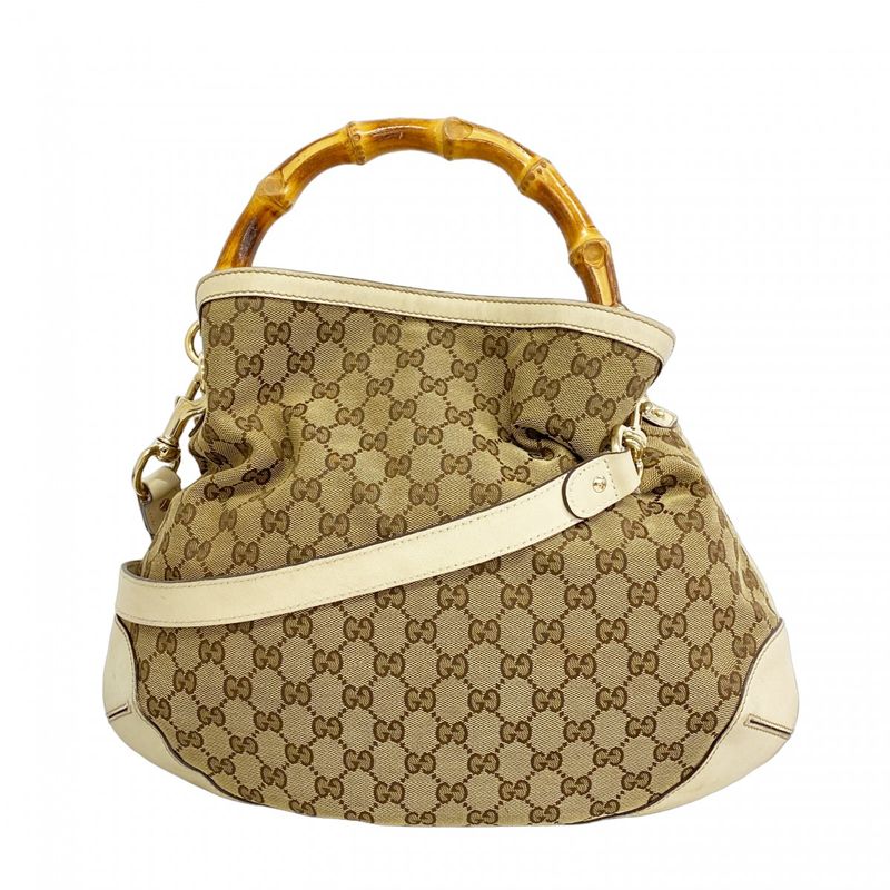 Gucci Handbag GG Canvas Bamboo 169961 Canvas Brown Beige Chien Pan Gold