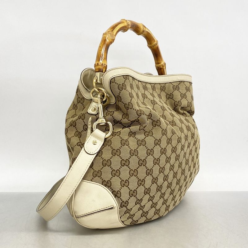 Gucci Handbag GG Canvas Bamboo 169961 Canvas Brown Beige Chien Pan Gold
