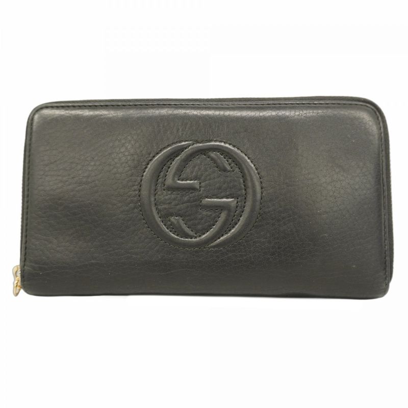 Gucci Long Wallet Soho 291102 Leather Black Chien Pan Gold Hardware Men Women