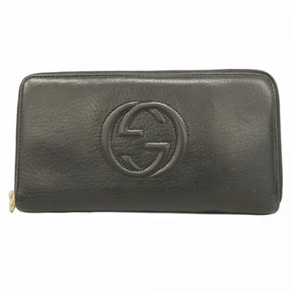Gucci Long Wallet Soho 291102 Leather Black Chien Pan Gold Hardware Men Women