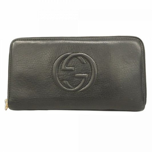 Gucci Long Wallet Soho 291102 Leather Black Chien Pan Gold Hardware Men Women