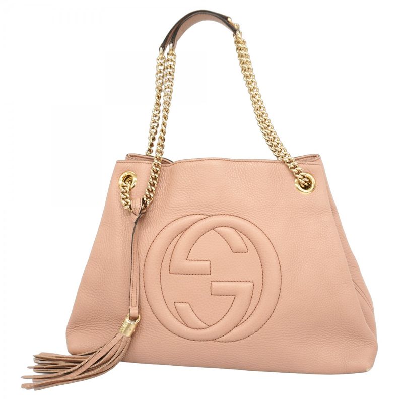 Gucci Shoulder Bag Soho 308982 Leather Pink Beige Chien Pan Gold Hardware Women
