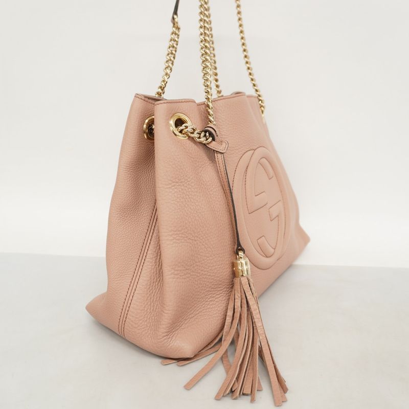 Gucci Shoulder Bag Soho 308982 Leather Pink Beige Chien Pan Gold Hardware Women