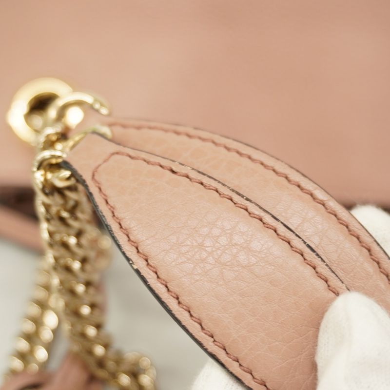 Gucci Shoulder Bag Soho 308982 Leather Pink Beige Chien Pan Gold Hardware Women