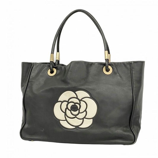 Chanel Tote Bag Camellia Lambskin Black Chien Pan Gold Hardware Women's