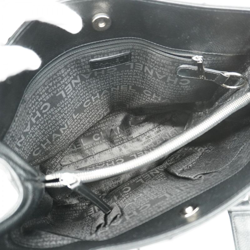 Chanel Tote Bag Choco Bar Caviar Skin Black Silver Hardware Women