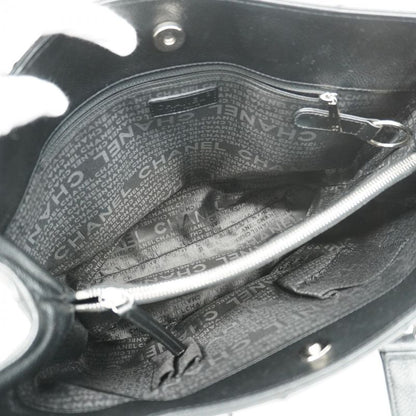 Chanel Tote Bag Choco Bar Caviar Skin Black Silver Hardware Women