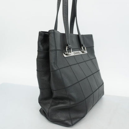 Chanel Tote Bag Choco Bar Caviar Skin Black Silver Hardware Women