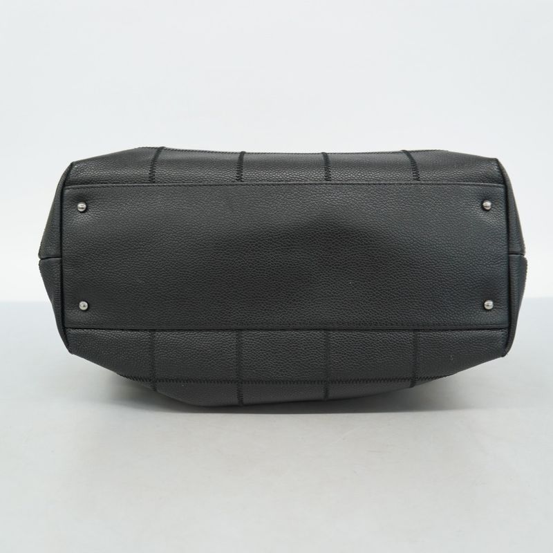 Chanel Tote Bag Choco Bar Caviar Skin Black Silver Hardware Women