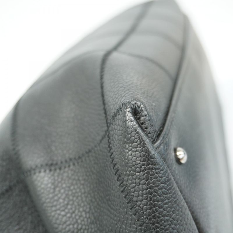 Chanel Tote Bag Choco Bar Caviar Skin Black Silver Hardware Women