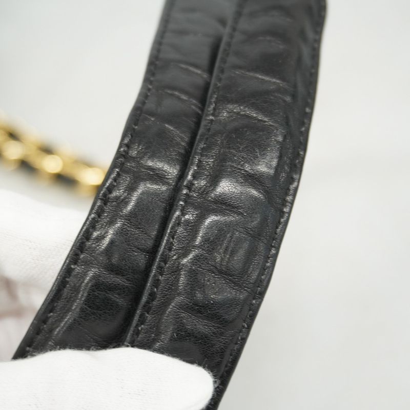 Chanel Shoulder Bag Lambskin Black Gold Hardware Women