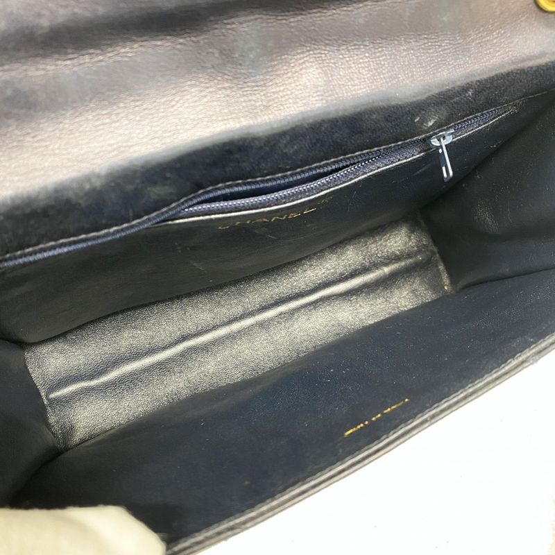 Chanel Shoulder Bag Matelasse Lambskin Navy Red Gold Hardware Women