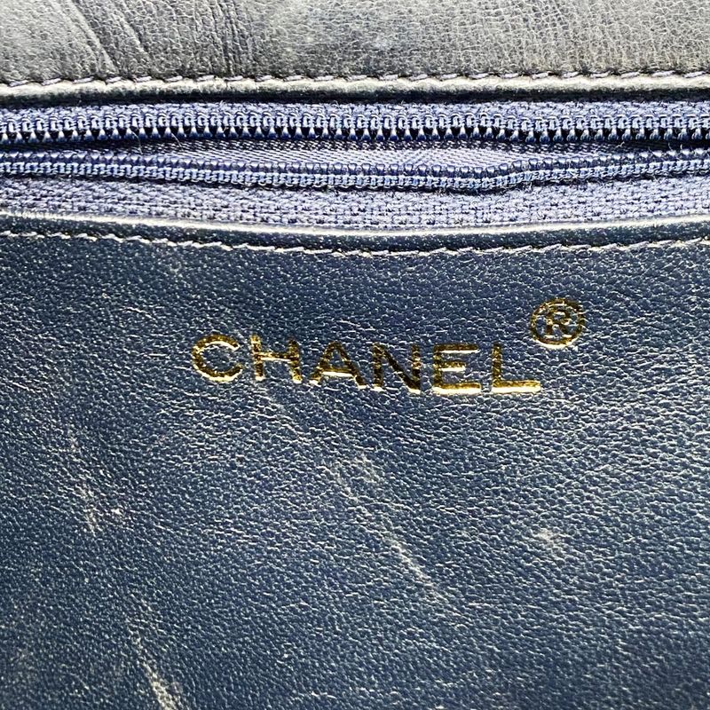 Chanel Shoulder Bag Matelasse Lambskin Navy Red Gold Hardware Women