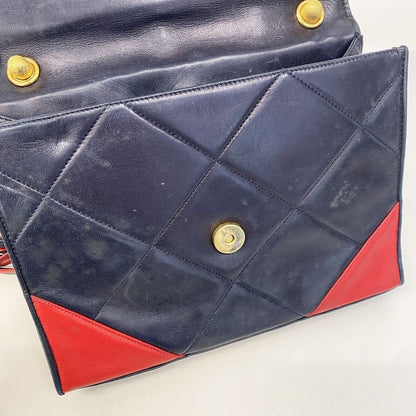 Chanel Shoulder Bag Matelasse Lambskin Navy Red Gold Hardware Women