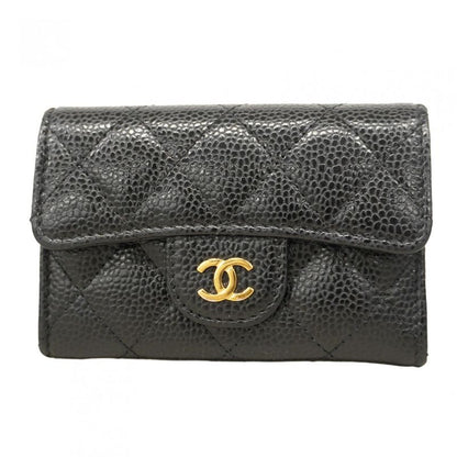 Chanel Card Case Matelasse Caviar Skin Black Gold Hardware Women