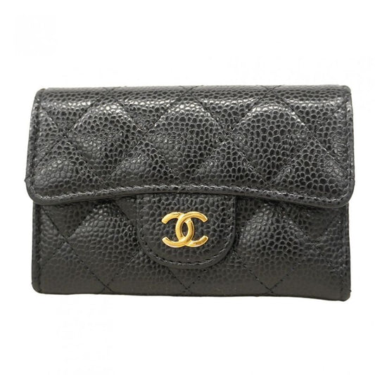 Chanel Card Case Matelasse Caviar Skin Black Gold Hardware Women