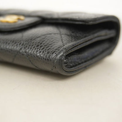 Chanel Card Case Matelasse Caviar Skin Black Gold Hardware Women