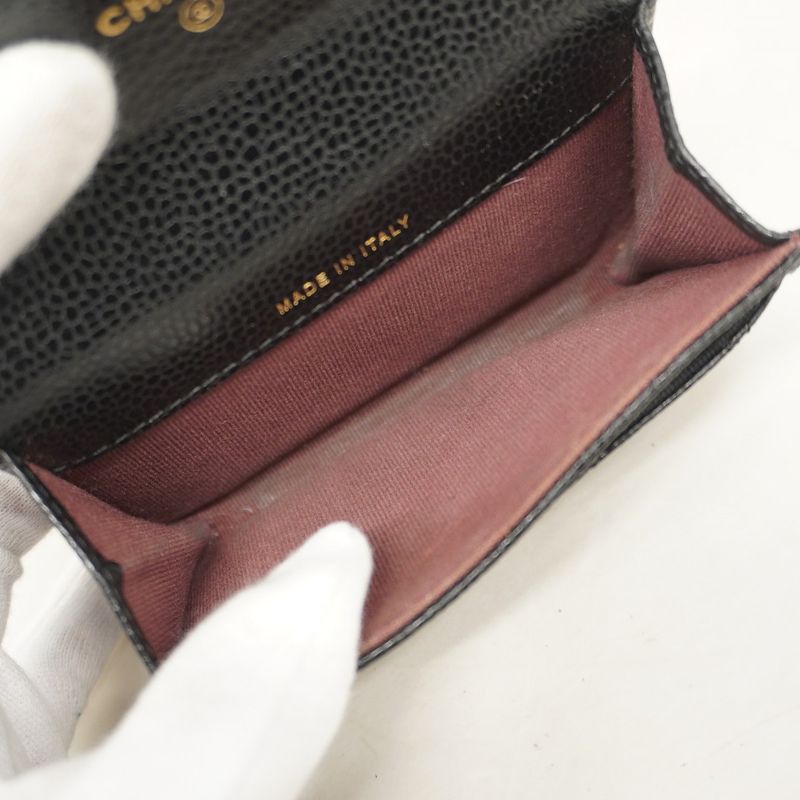 Chanel Card Case Matelasse Caviar Skin Black Gold Hardware Women