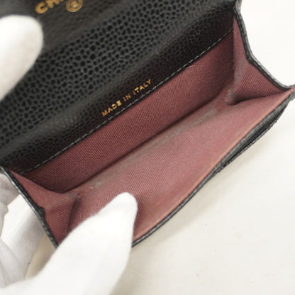 Chanel Card Case Matelasse Caviar Skin Black Gold Hardware Women