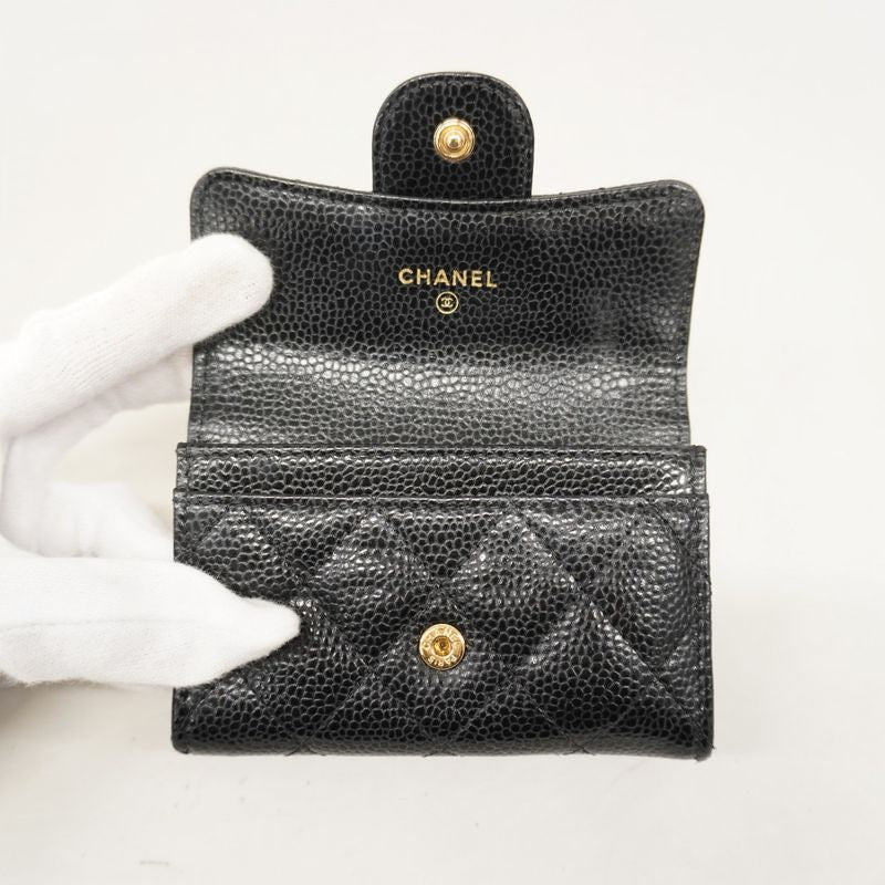 Chanel Card Case Matelasse Caviar Skin Black Gold Hardware Women
