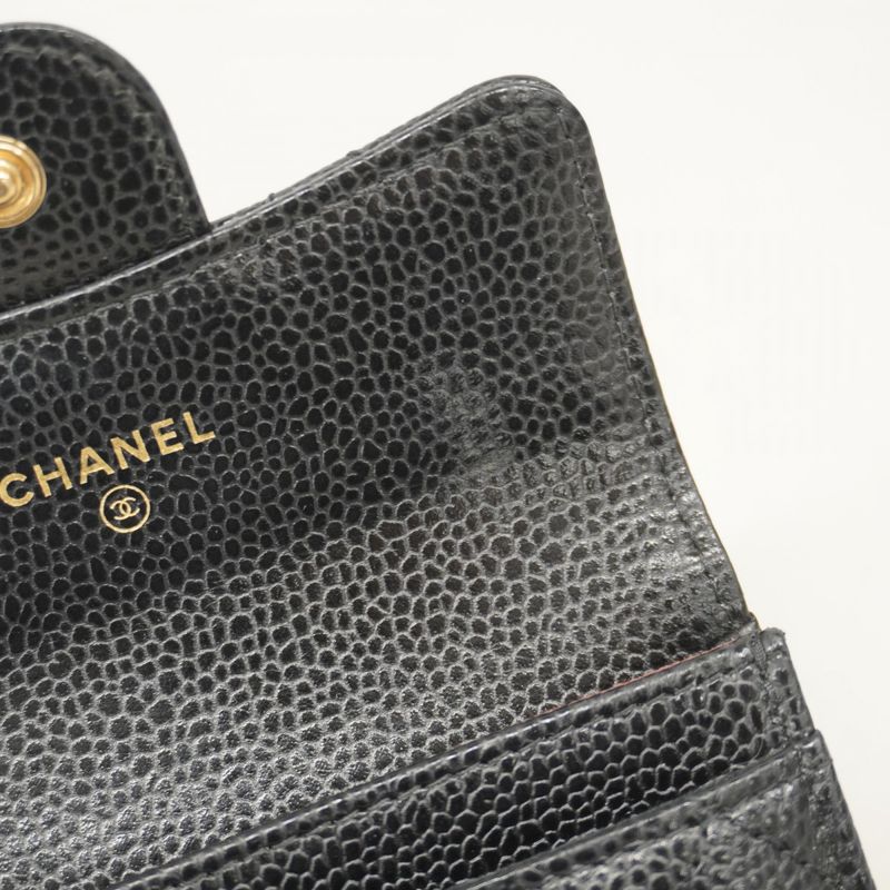 Chanel Card Case Matelasse Caviar Skin Black Gold Hardware Women