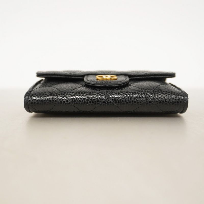 Chanel Card Case Matelasse Caviar Skin Black Gold Hardware Women