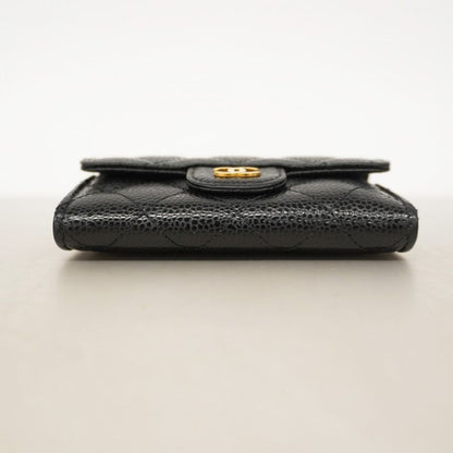 Chanel Card Case Matelasse Caviar Skin Black Gold Hardware Women