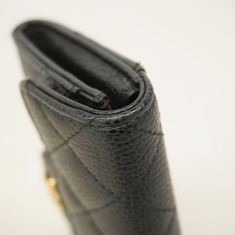 Chanel Card Case Matelasse Caviar Skin Black Gold Hardware Women