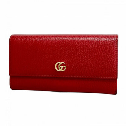 Gucci Long Wallet GG Marmont 456116 Leather Red Gold Hardware Women