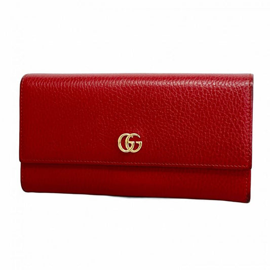 Gucci Long Wallet GG Marmont 456116 Leather Red Gold Hardware Women