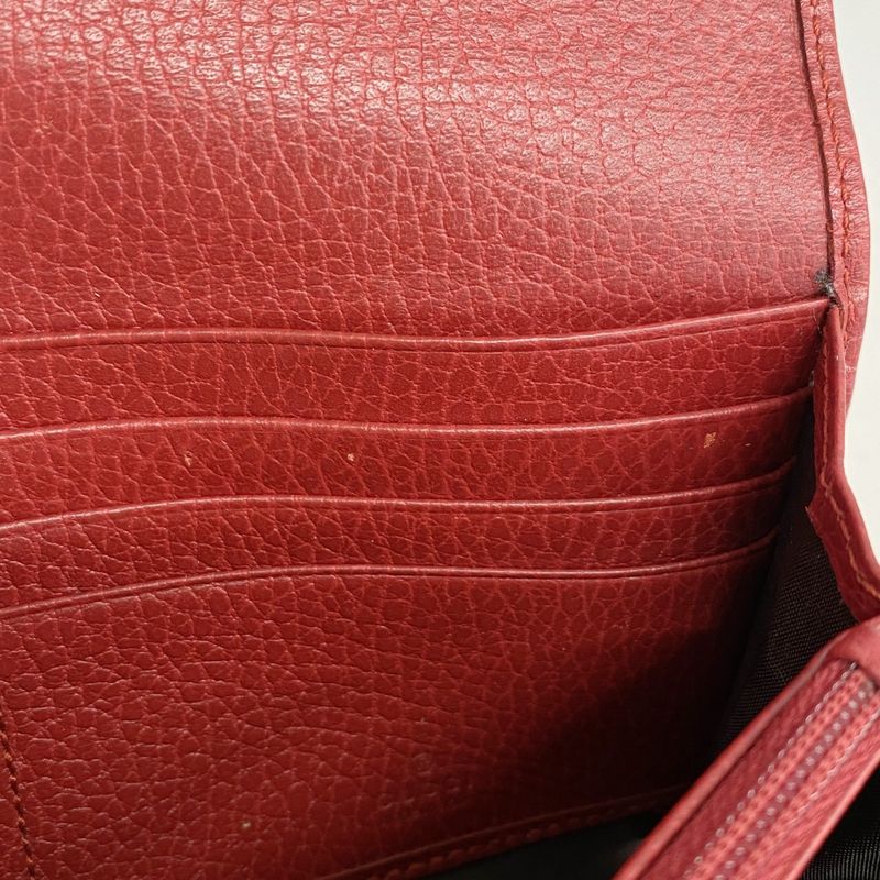Gucci Long Wallet GG Marmont 456116 Leather Red Gold Hardware Women