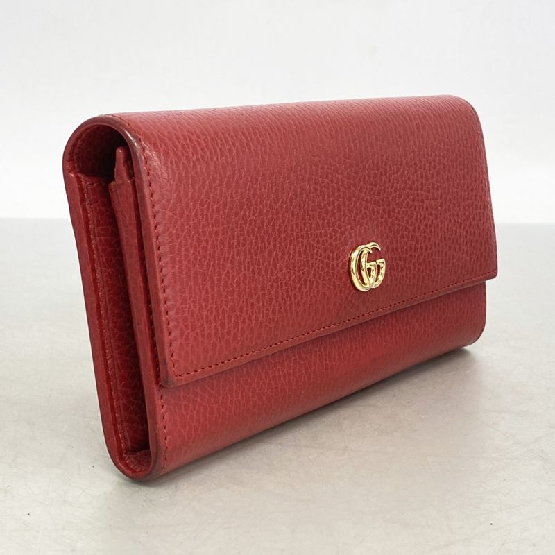 Gucci Long Wallet GG Marmont 456116 Leather Red Gold Hardware Women