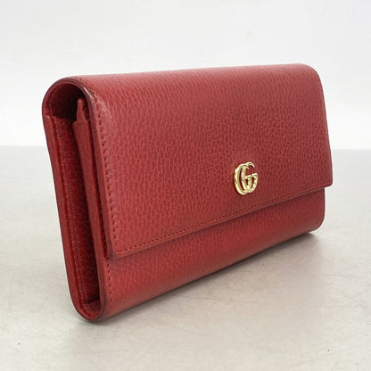 Gucci Long Wallet GG Marmont 456116 Leather Red Gold Hardware Women