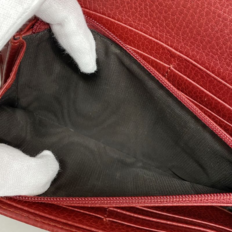 Gucci Long Wallet GG Marmont 456116 Leather Red Gold Hardware Women