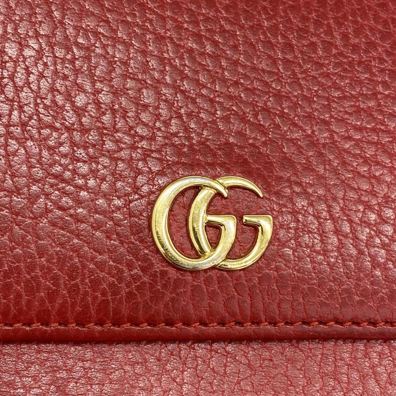 Gucci Long Wallet GG Marmont 456116 Leather Red Gold Hardware Women