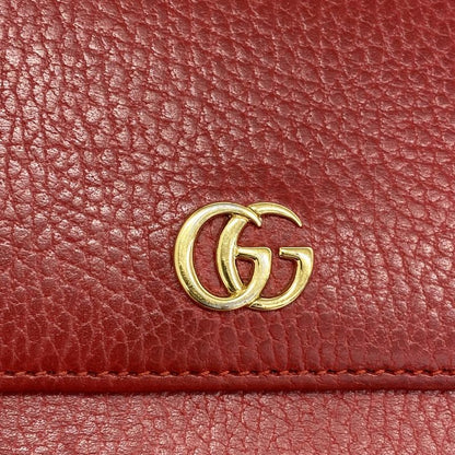 Gucci Long Wallet GG Marmont 456116 Leather Red Gold Hardware Women