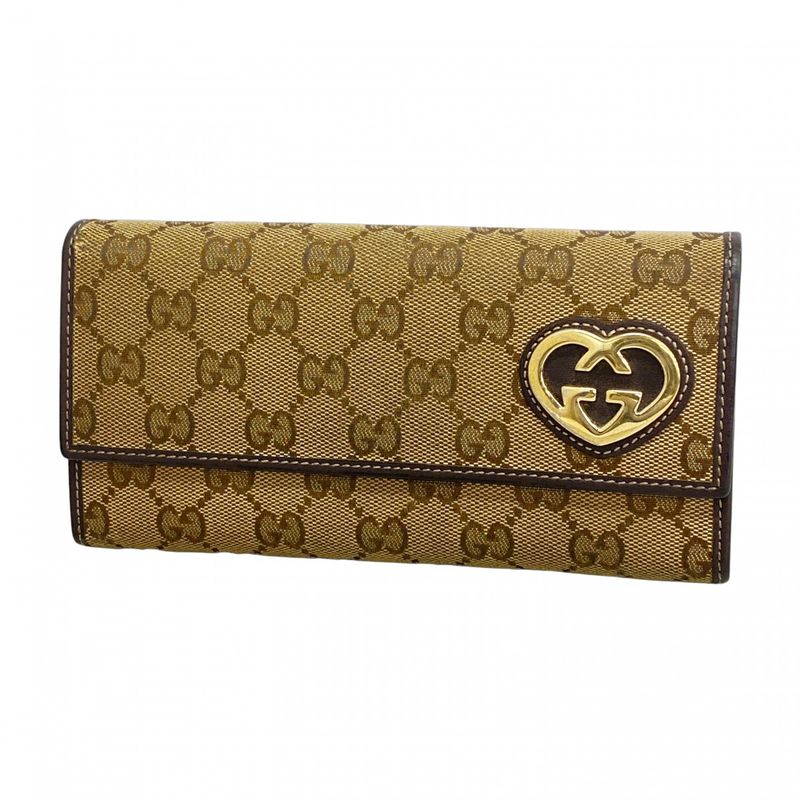 Gucci Long Wallet GG Canvas 245728 Canvas Brown Gold Hardware Women