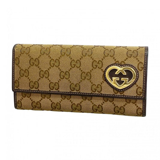 Gucci Long Wallet GG Canvas 245728 Canvas Brown Gold Hardware Women