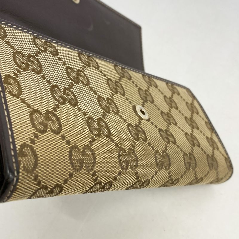 Gucci Long Wallet GG Canvas 245728 Canvas Brown Gold Hardware Women